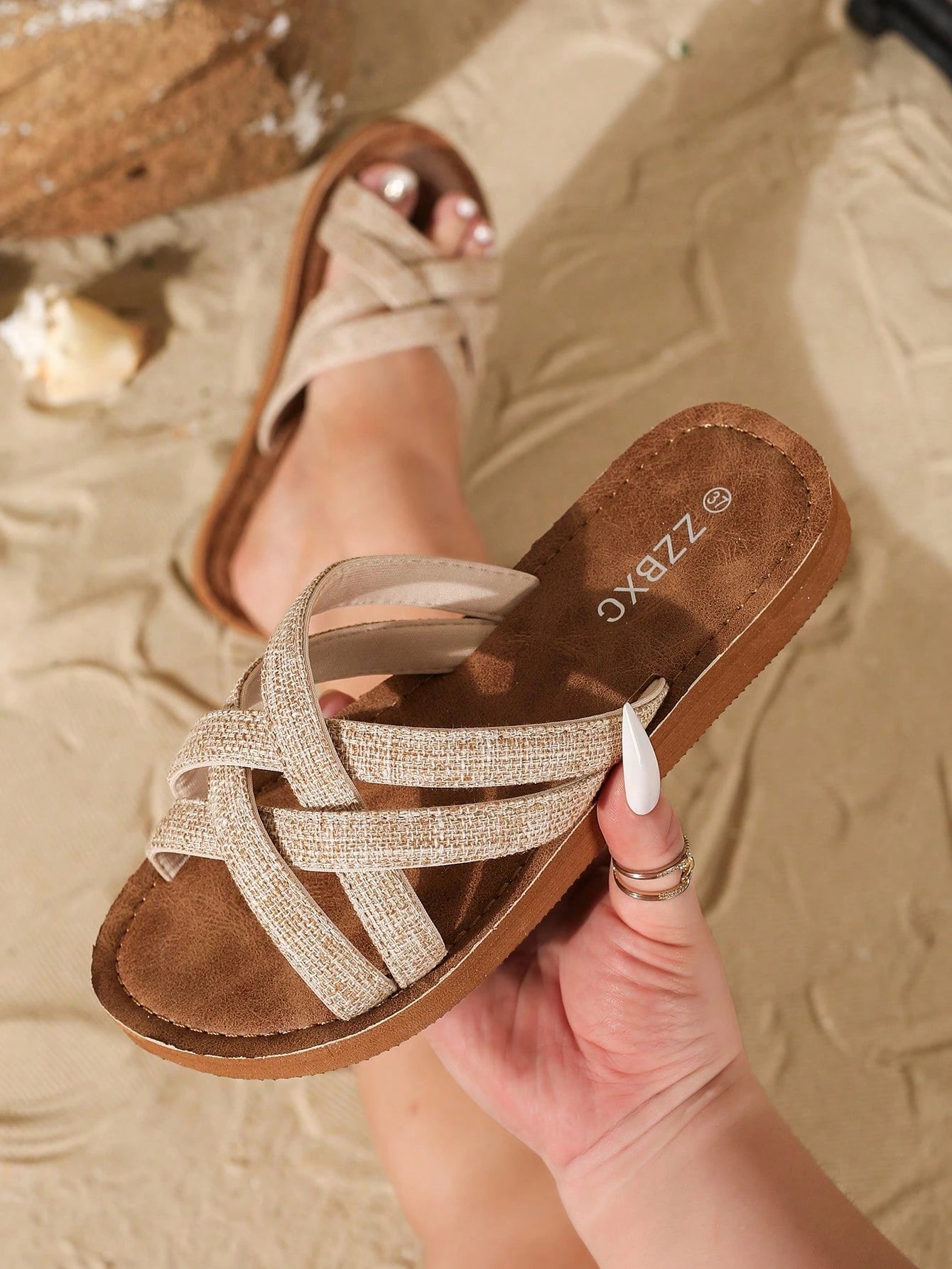 Classic French Romantic Braided Strap Women's Wide-Width Sandals, Minimalist Roman Style, Comfortable Breathable Lightweight Open-Toe Design, Suitable For Indoor/Outdoor, Beach, Daily Wear, Plus Size