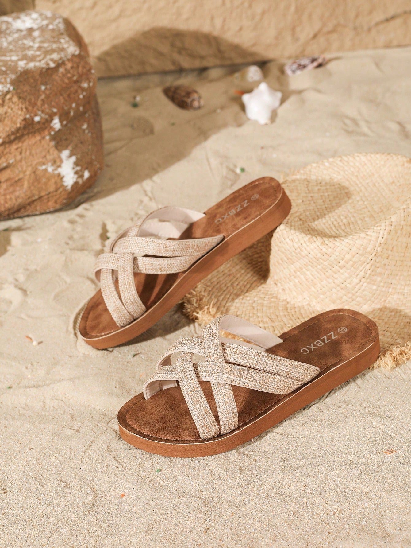 Classic French Romantic Braided Strap Women's Wide-Width Sandals, Minimalist Roman Style, Comfortable Breathable Lightweight Open-Toe Design, Suitable For Indoor/Outdoor, Beach, Daily Wear, Plus Size