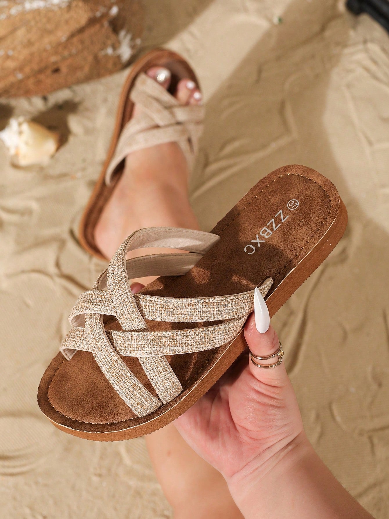 Classic French Romantic Braided Strap Women's Wide-Width Sandals, Minimalist Roman Style, Comfortable Breathable Lightweight Open-Toe Design, Suitable For Indoor/Outdoor, Beach, Daily Wear, Plus Size