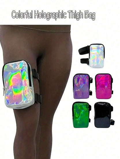 Colorful Holographic Thigh Bag- Phone Holder Unisex Holiday Bag- Rainbow Ankle Bag- Reflective Carnival Bag Sports Bag Waterproof Bag Holiday Beach Travel Vacation Waterproof Phone Bag Summer Swimm