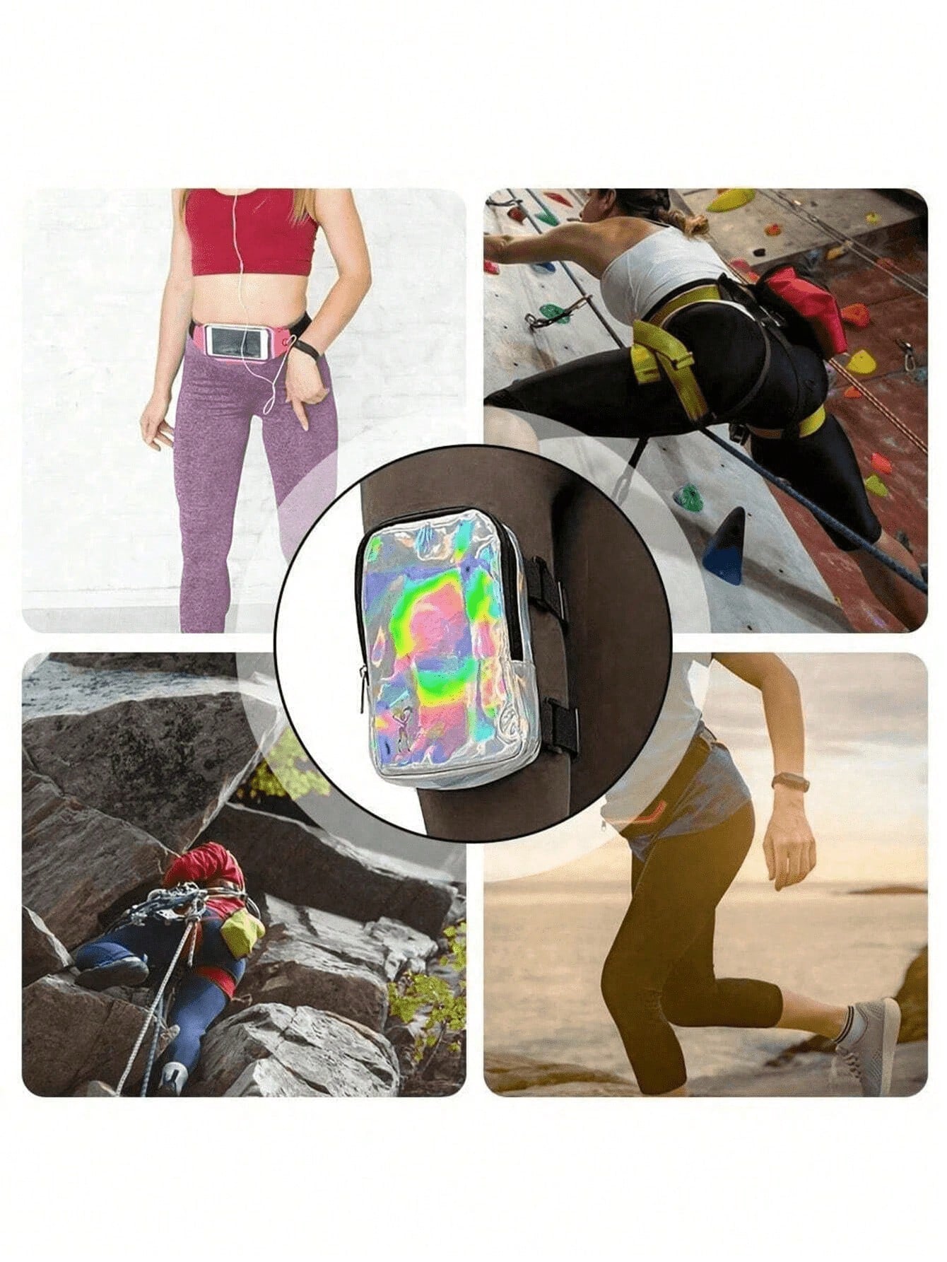 Colorful Holographic Thigh Bag- Phone Holder Unisex Holiday Bag- Rainbow Ankle Bag- Reflective Carnival Bag Sports Bag Waterproof Bag Holiday Beach Travel Vacation Waterproof Phone Bag Summer Swimm