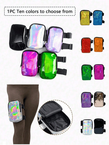Colorful Holographic Thigh Bag- Phone Holder Unisex Holiday Bag- Rainbow Ankle Bag- Reflective Carnival Bag Sports Bag Waterproof Bag Holiday Beach Travel Vacation Waterproof Phone Bag Summer Swimm