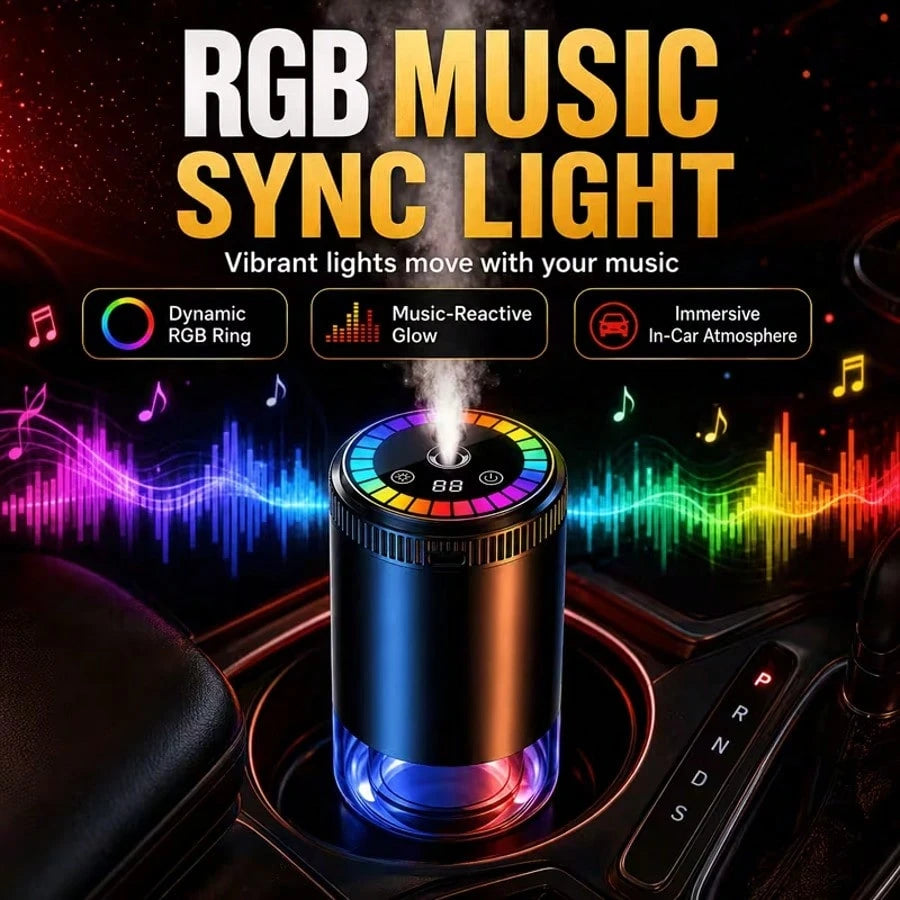 Colorful Music-Synced Car Essential Oil Humidifier Diffuser, Ultrasonic Wide-Angle All-Around Car Mist, Starry Sky Projection Light, Automatic Start And Stop, Three Adjustable Mist Levels, High-Qualit