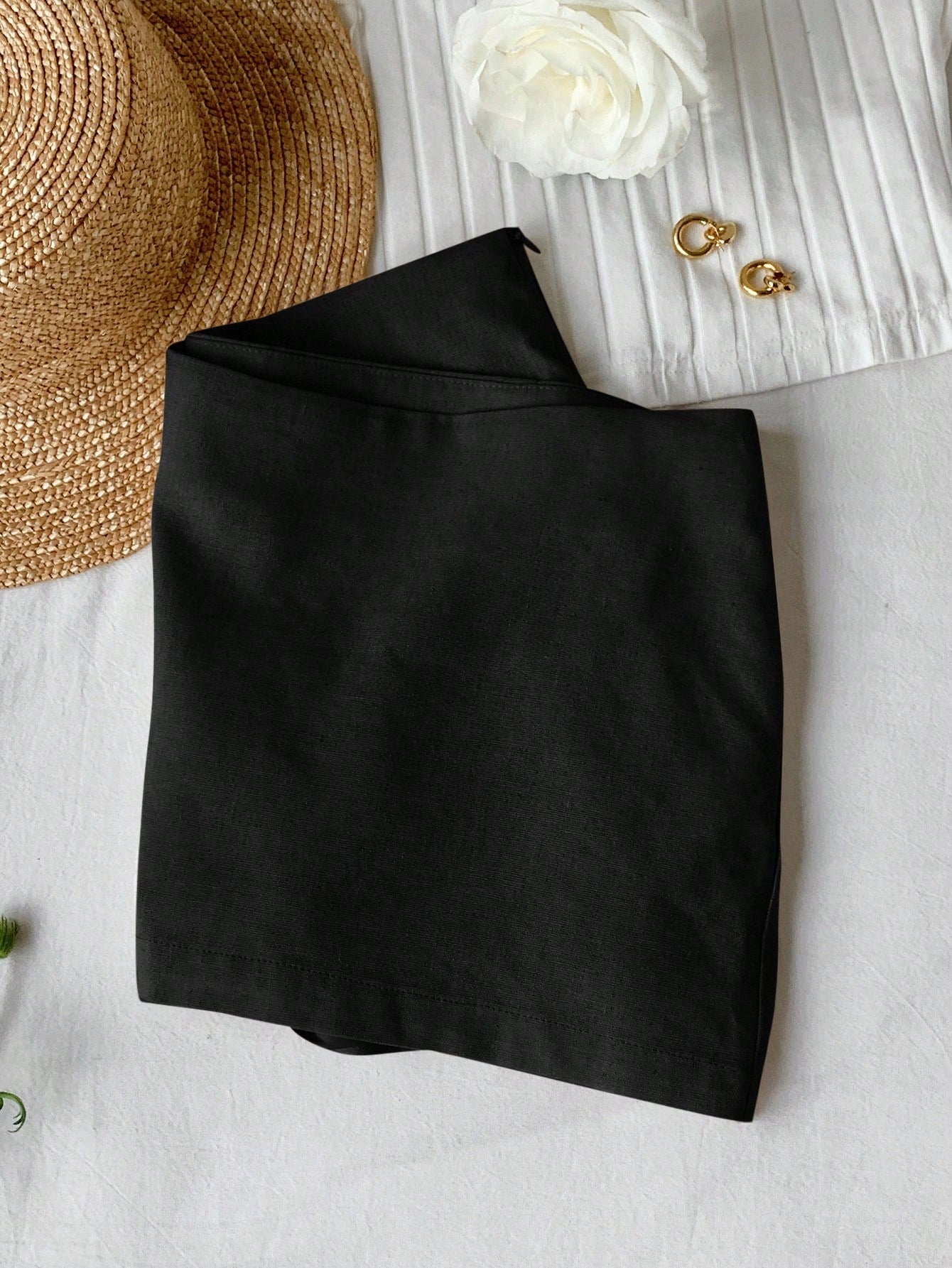 Comfortcana Autumn Linen Mini Low Waist Skirt Work Black Basic