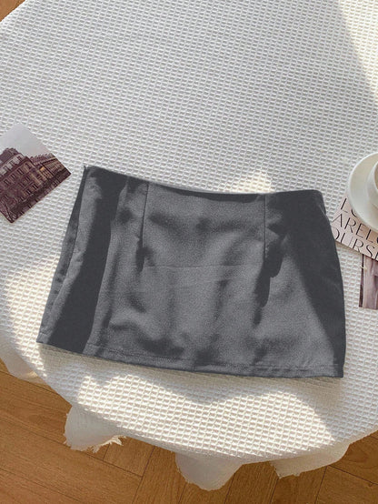Comfortcana Ladies' Summer Casual Solid Color Low Waist Mini Skirt