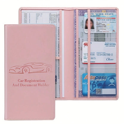 [Compact PVC Card Holder] Compact PVC Car Registration & Insurance Card Holder With Magnetic Buckle| Multi-Compartment Design For Driver's License & Vehicle Cards| Portable Glove Box Storage Box