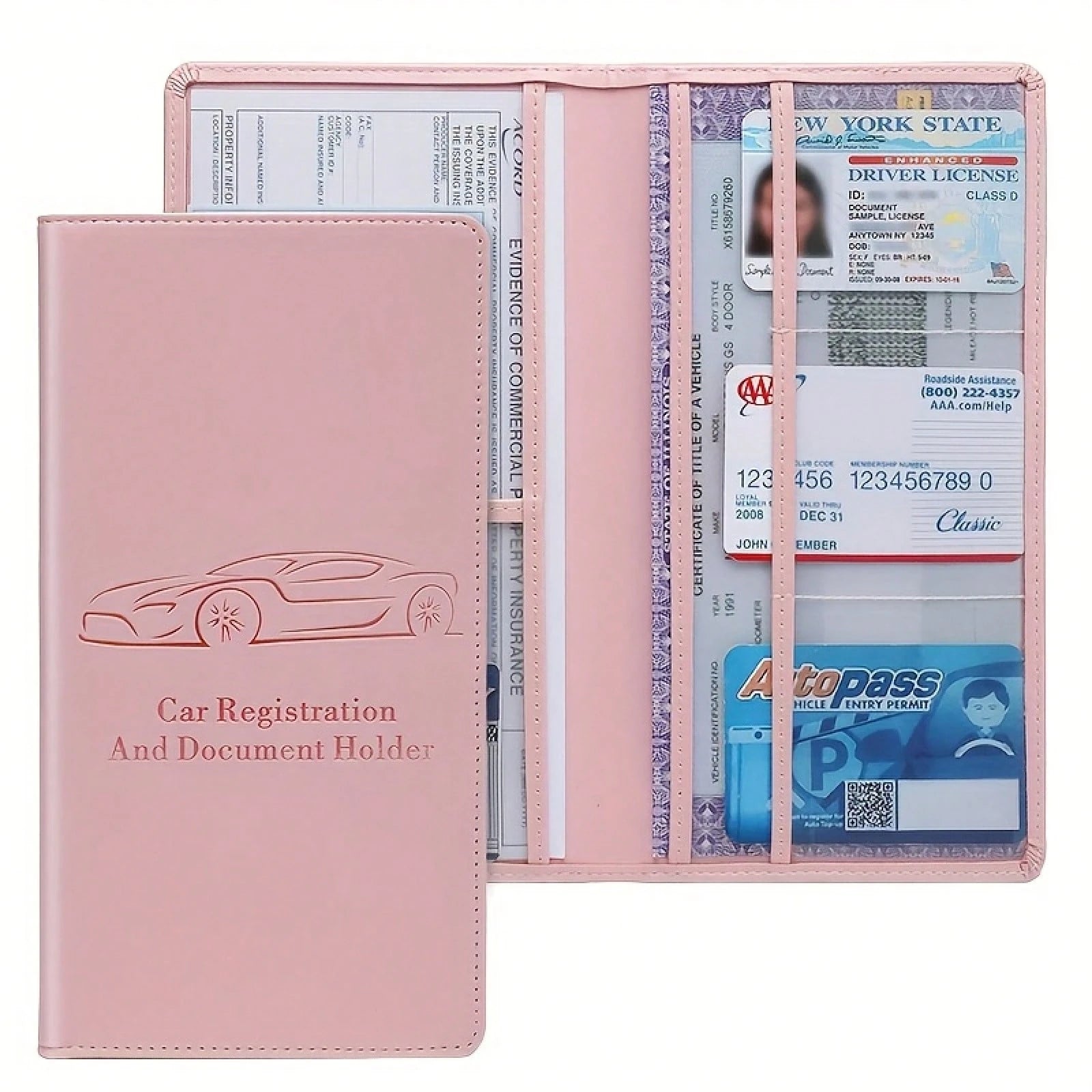 [Compact PVC Card Holder] Compact PVC Car Registration & Insurance Card Holder With Magnetic Buckle| Multi-Compartment Design For Driver's License & Vehicle Cards| Portable Glove Box Storage Box