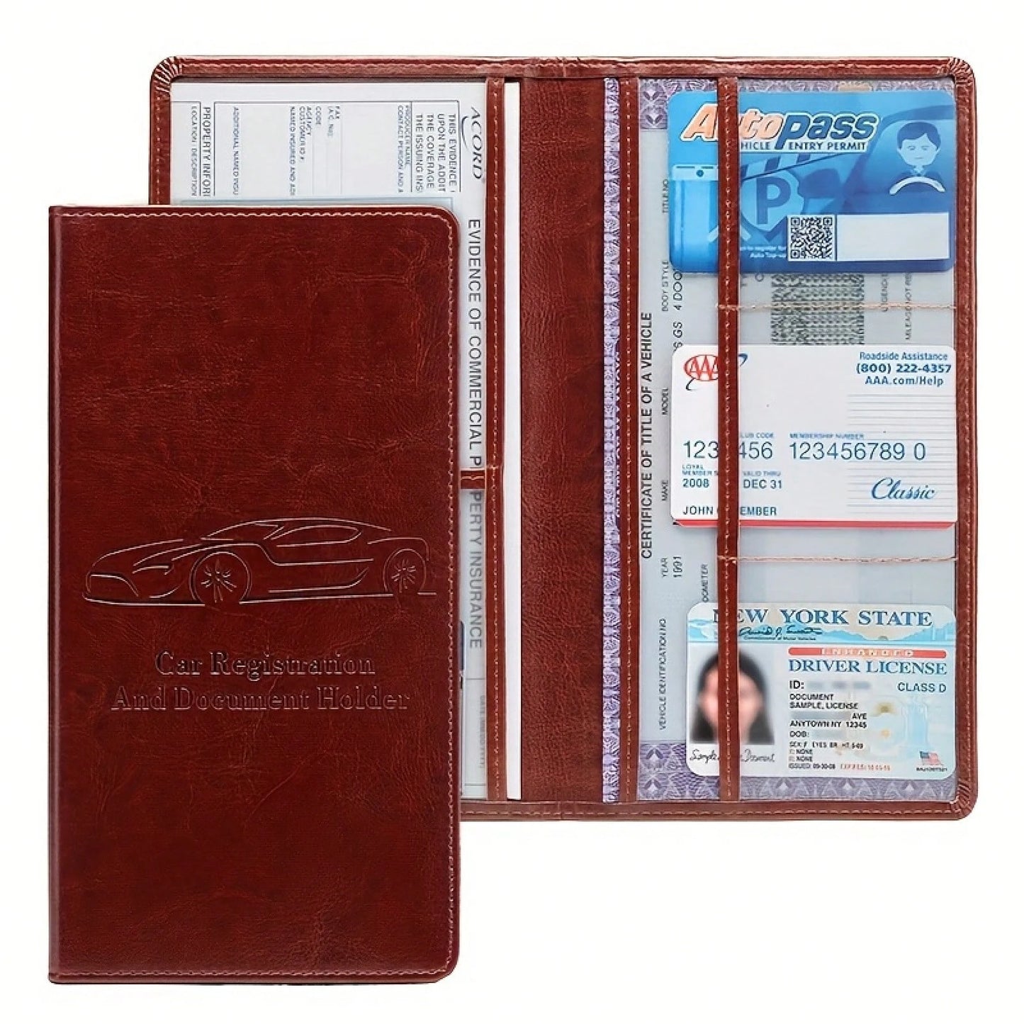[Compact PVC Card Holder] Compact PVC Car Registration & Insurance Card Holder With Magnetic Buckle| Multi-Compartment Design For Driver's License & Vehicle Cards| Portable Glove Box Storage Box