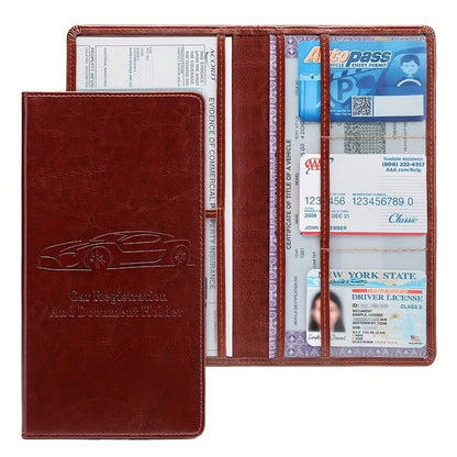 [Compact PVC Card Holder] Compact PVC Car Registration & Insurance Card Holder With Magnetic Buckle| Multi-Compartment Design For Driver's License & Vehicle Cards| Portable Glove Box Storage Box