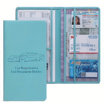 [Compact PVC Card Holder] Compact PVC Car Registration & Insurance Card Holder With Magnetic Buckle| Multi-Compartment Design For Driver's License & Vehicle Cards| Portable Glove Box Storage Box