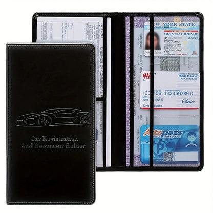 [Compact PVC Card Holder] Compact PVC Car Registration & Insurance Card Holder With Magnetic Buckle| Multi-Compartment Design For Driver's License & Vehicle Cards| Portable Glove Box Storage Box