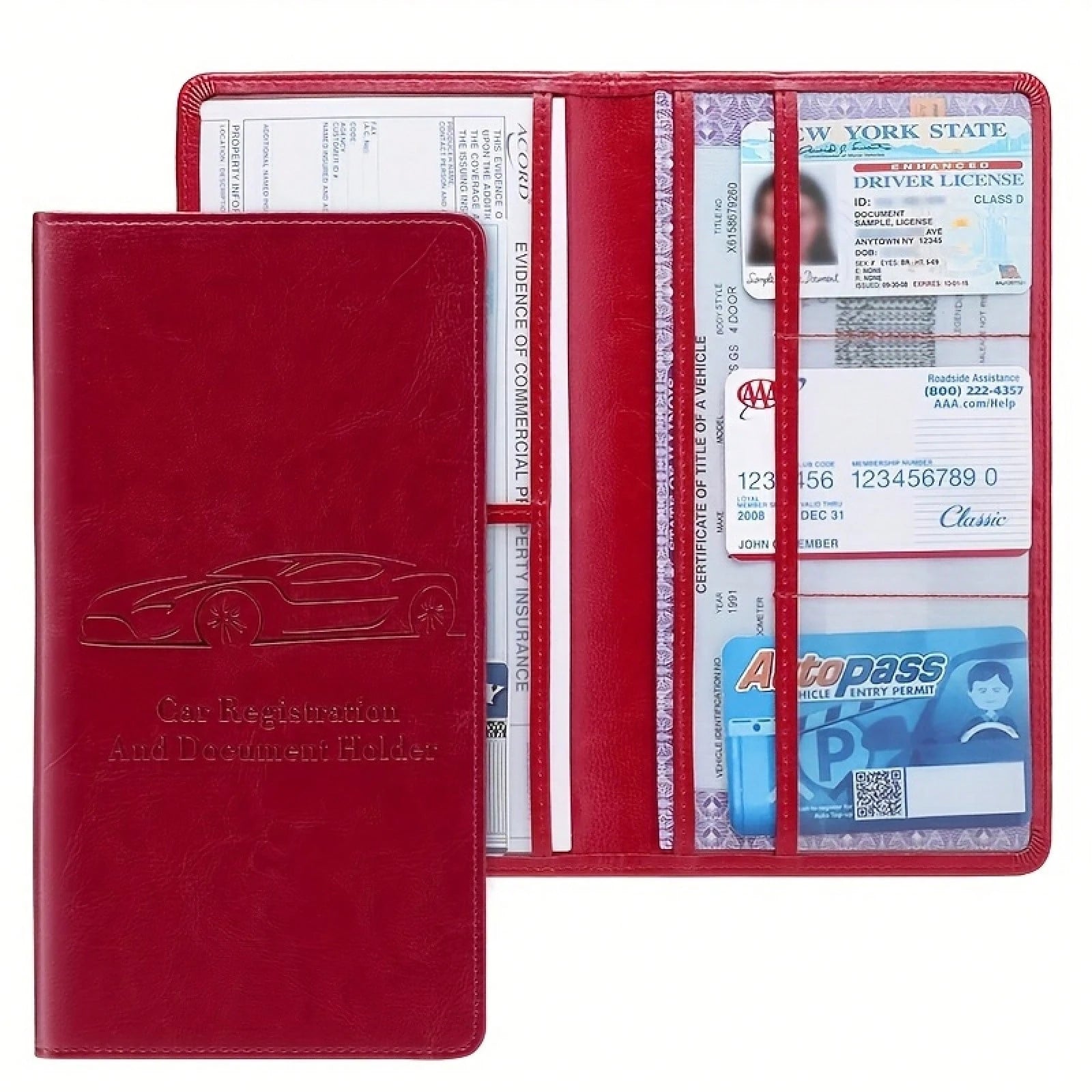 [Compact PVC Card Holder] Compact PVC Car Registration & Insurance Card Holder With Magnetic Buckle| Multi-Compartment Design For Driver's License & Vehicle Cards| Portable Glove Box Storage Box
