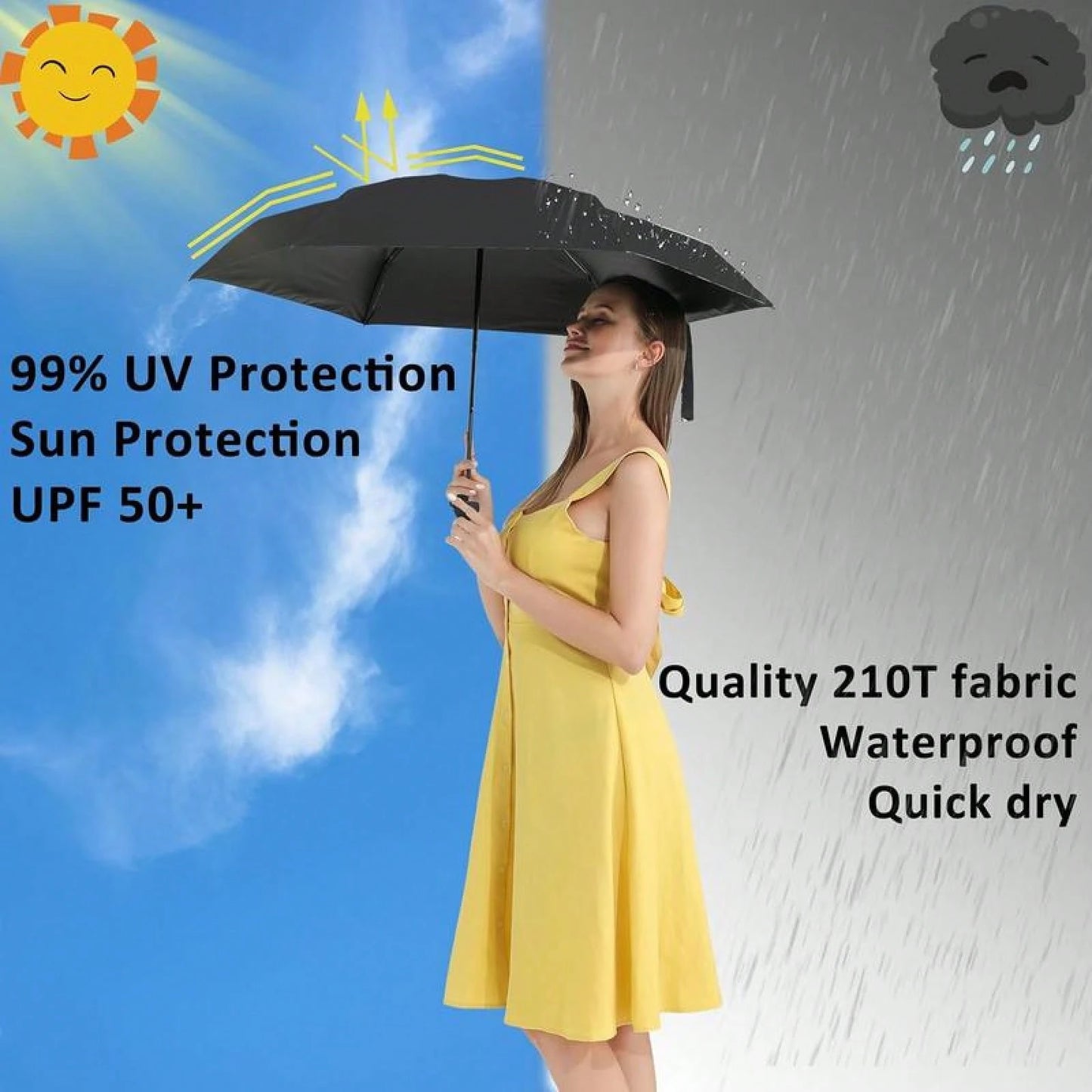 Compact Umbrella With Case| UPF 50+ Sun Defense, Lightweight, 6 Reinforced Ribs| Tiny Pocket Umbrella For Purse Or Bag, Women Kids,Travel, Outdoor