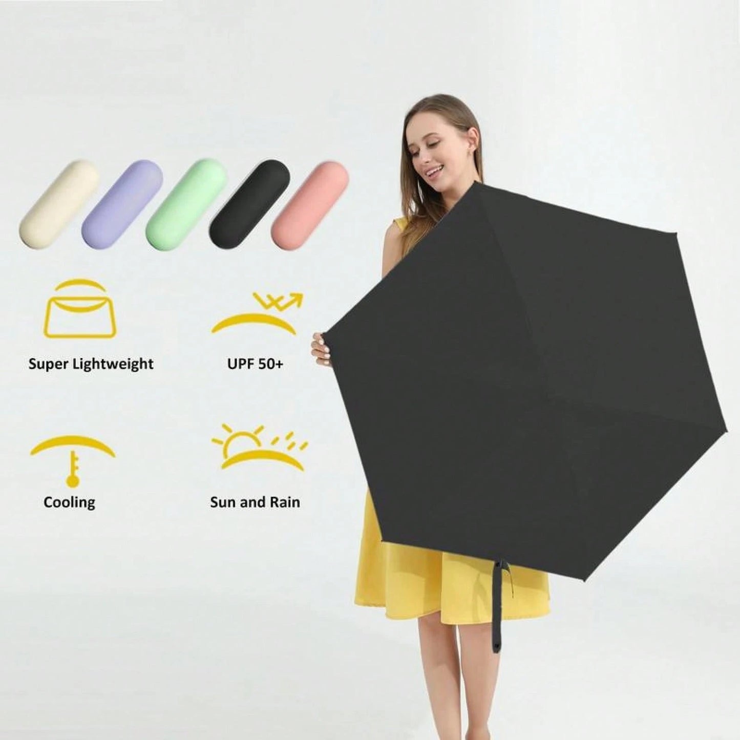 Compact Umbrella With Case| UPF 50+ Sun Defense, Lightweight, 6 Reinforced Ribs| Tiny Pocket Umbrella For Purse Or Bag, Women Kids,Travel, Outdoor