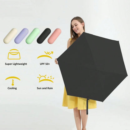 Compact Umbrella With Case| UPF 50+ Sun Defense, Lightweight, 6 Reinforced Ribs| Tiny Pocket Umbrella For Purse Or Bag, Women Kids,Travel, Outdoor