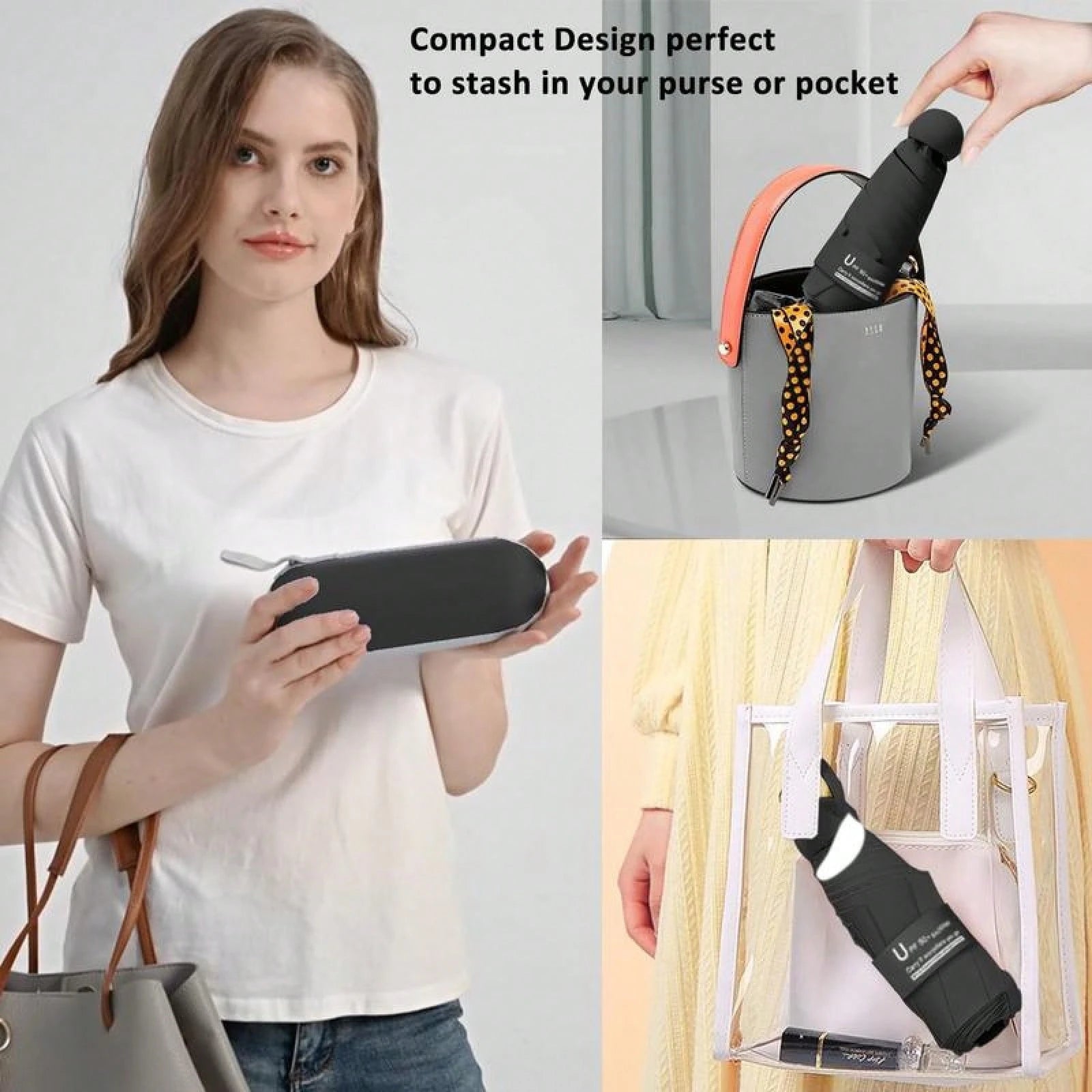 Compact Umbrella With Case| UPF 50+ Sun Defense, Lightweight, 6 Reinforced Ribs| Tiny Pocket Umbrella For Purse Or Bag, Women Kids,Travel, Outdoor