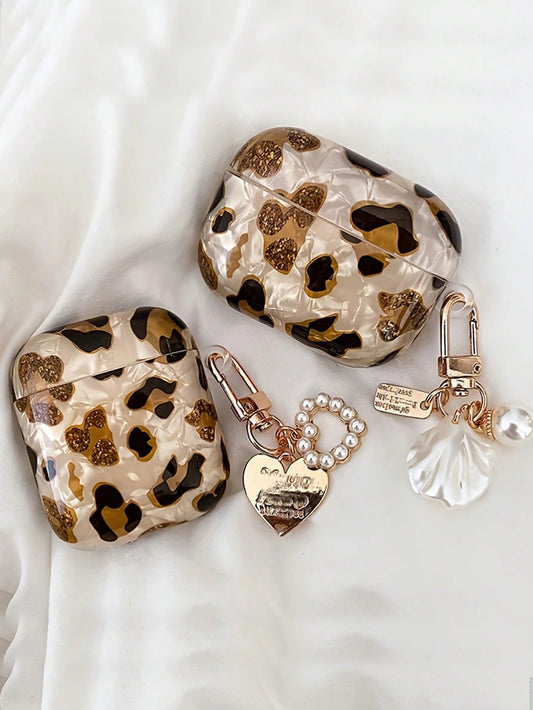 Compatible With AirPods 4 Pro 3 Protective Case Shell Pattern Leopard Print Gold Apple Bluetooth Earphone Case With Keychain For AirPods 1/2 Soft Shell For AirPods Pro 2 3rd Generation Earphone Case