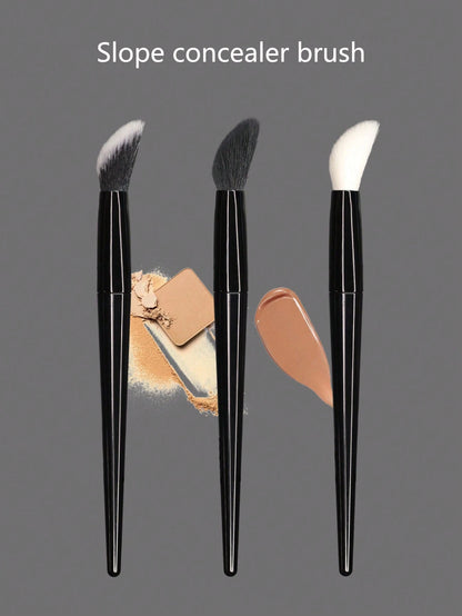 Contour Concealer Brush With Slanted Angled Ferrule And Large Curved Bristles, Available In 3 Colors. The Angled And Curved Design Effectively Fits The Contours Of The Face For Efficient Concealing.,F