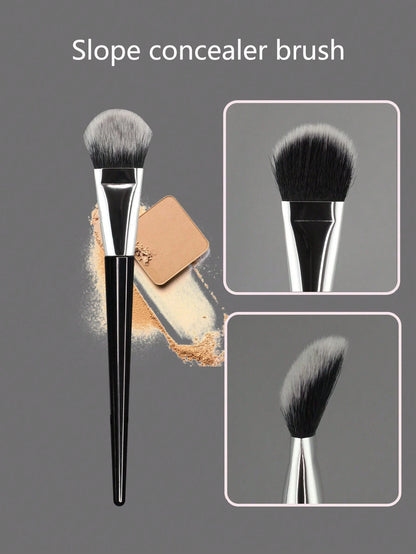 Contour Concealer Brush With Slanted Angled Ferrule And Large Curved Bristles, Available In 3 Colors. The Angled And Curved Design Effectively Fits The Contours Of The Face For Efficient Concealing.,F