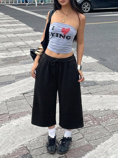Coolane Summer Outfits For Women Streetwear Casual Vintage Sportswear Going Out Black Shorts,For Sporty,Gym,Run