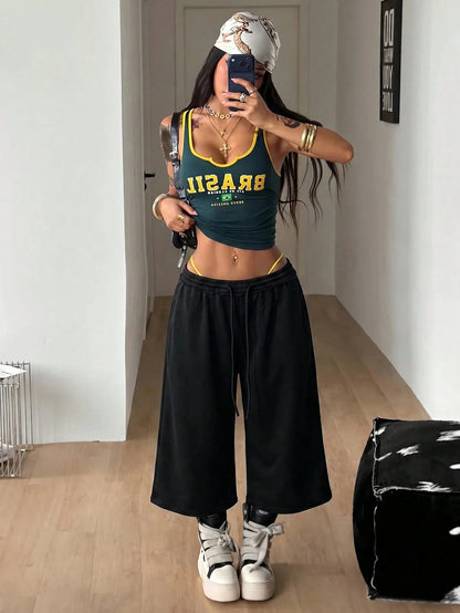 Coolane Summer Outfits For Women Streetwear Casual Vintage Sportswear Going Out Black Shorts,For Sporty,Gym,Run