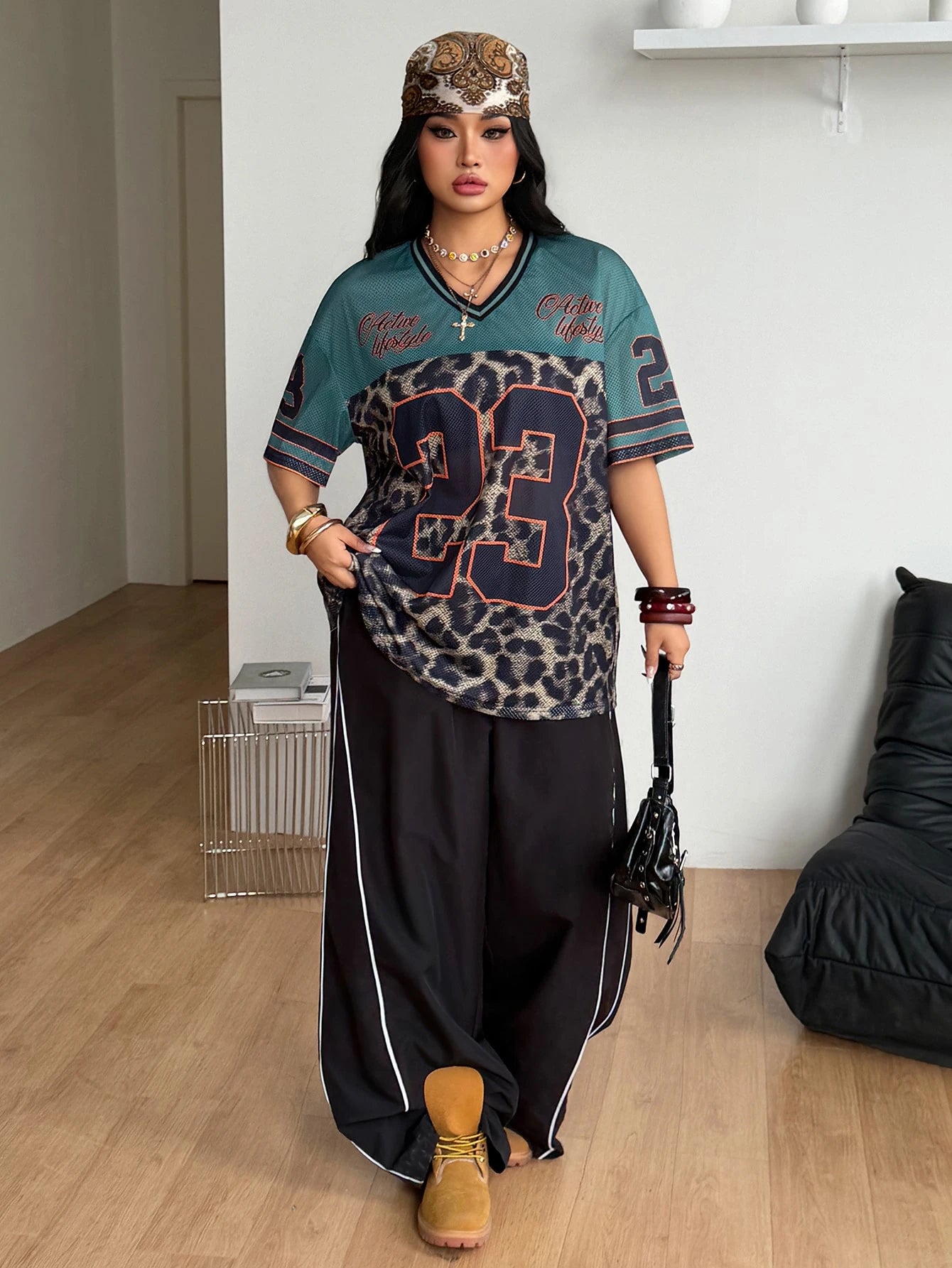 Coolane Women's Men's Plus Size Summer Fall Streetwear Vintage Game Day Graduation Casual Mesh Oversized Leopard Print Green V-Neck Baseball Jersey T-Shirt