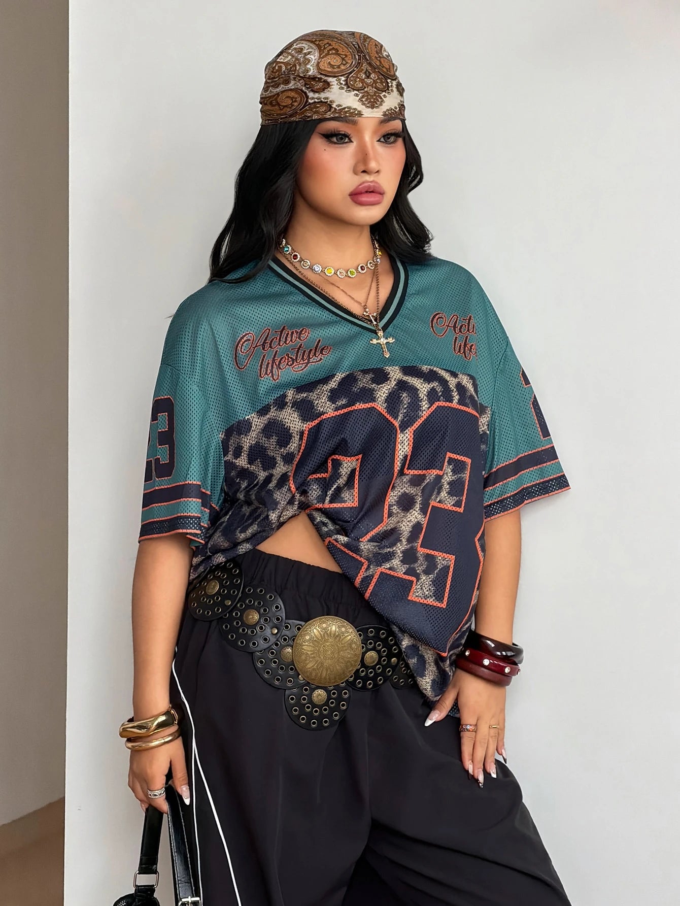 Coolane Women's Men's Plus Size Summer Fall Streetwear Vintage Game Day Graduation Casual Mesh Oversized Leopard Print Green V-Neck Baseball Jersey T-Shirt