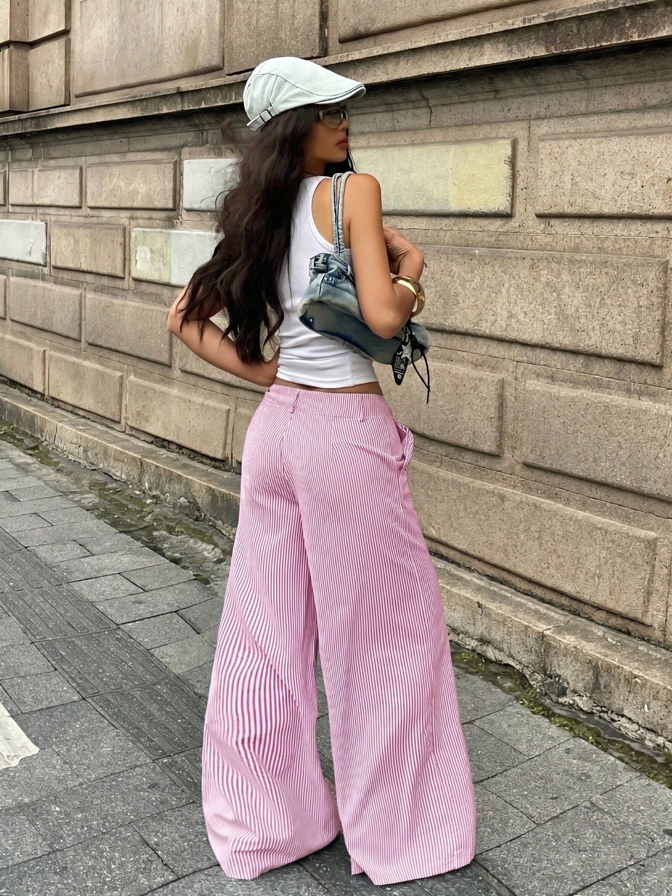 Coolane Women's Summer Streetwear Casual Basic Daily Wear Graphics Striped Comfortable Baggy Low Rise Straight Pants Wide Leg Woman High Waist