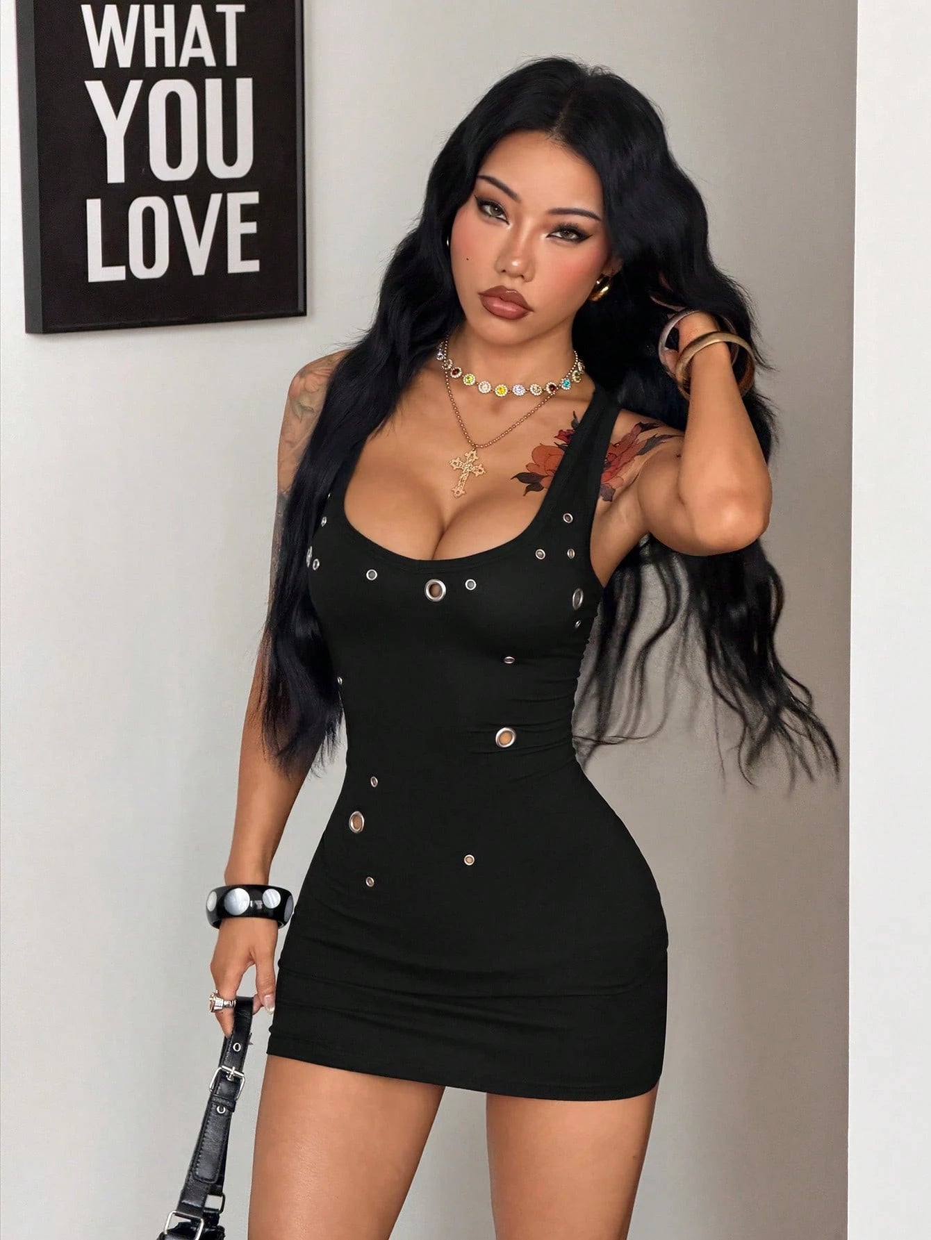 Coolane Women's Summer Streetwear Sexy Goth Grunge Punk Vintage Concert Night Out Going Out Clubbing Rave Grommet Eyelet Black Mini Dress
