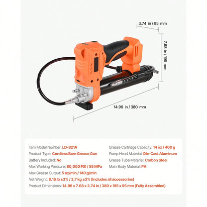 Cordless Grease Gun, 8000 PSI Max Pressure, Battery Operated Grease Gun With LED Light & 35.4-Inch Long Hose, Compatible With 18V Makita Batteries, For Greasing Vehicles Or Machines(Tool Only)