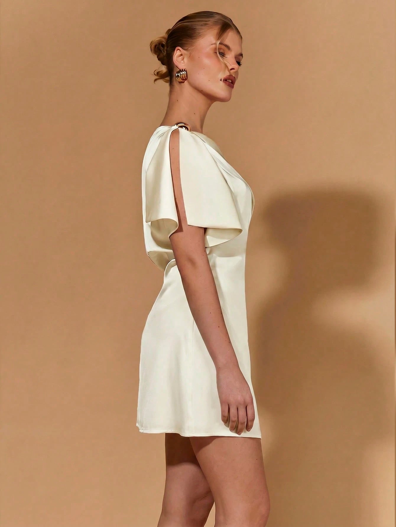 COSMINA Women's New Elegant Sexy Alt Satin Mini Dress/Party Night Out Bar Party Pool Party Dress/Formal Occasion Cocktail Dress Cream White Summer