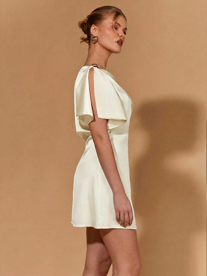 COSMINA Women's New Elegant Sexy Alt Satin Mini Dress/Party Night Out Bar Party Pool Party Dress/Formal Occasion Cocktail Dress Cream White Summer