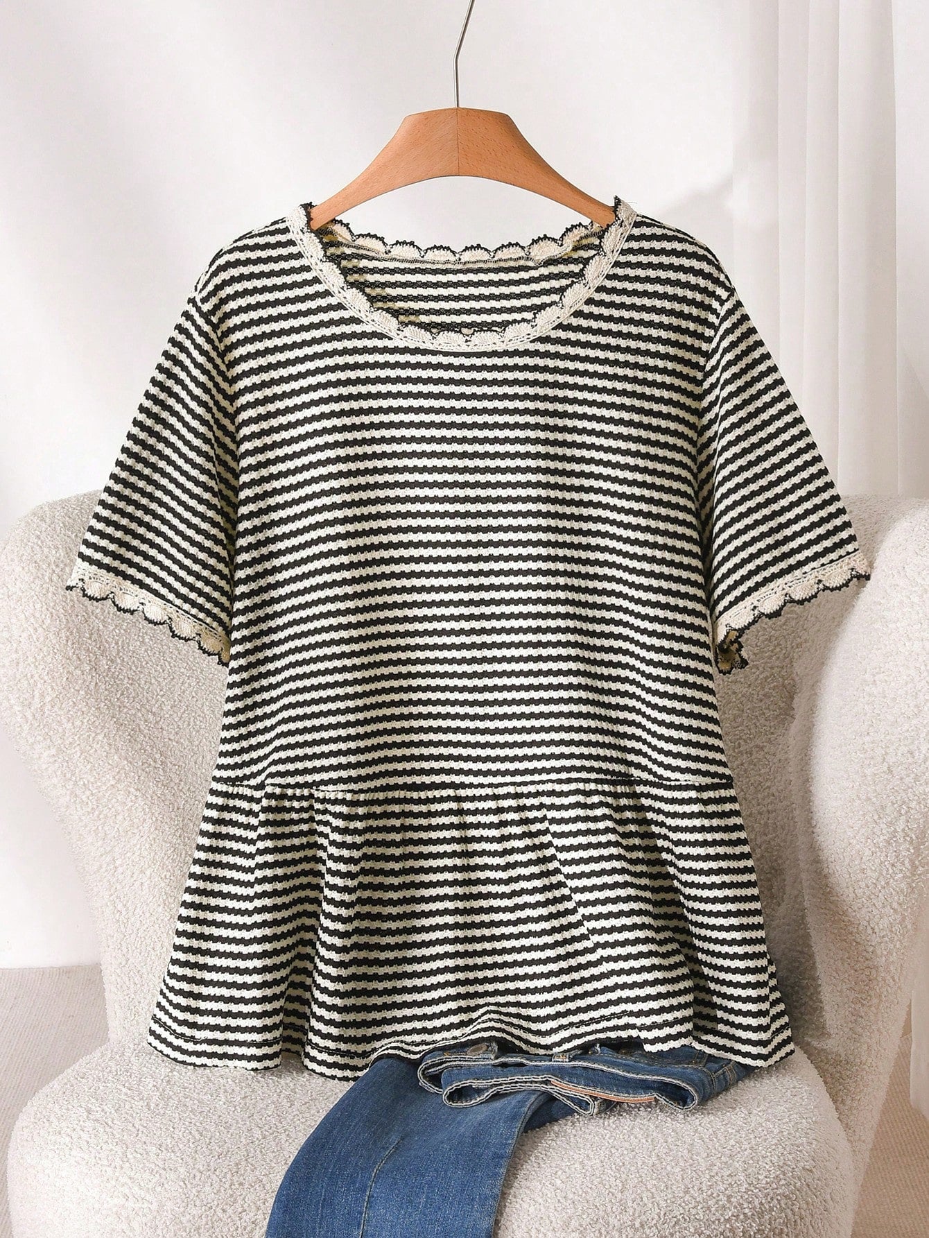 CosyJoli Plus Size Women Black And White Loose Short Sleeve Top, Casual Frenchy Elegant Women Clothing, Going Out Office Concert Tops Summer
