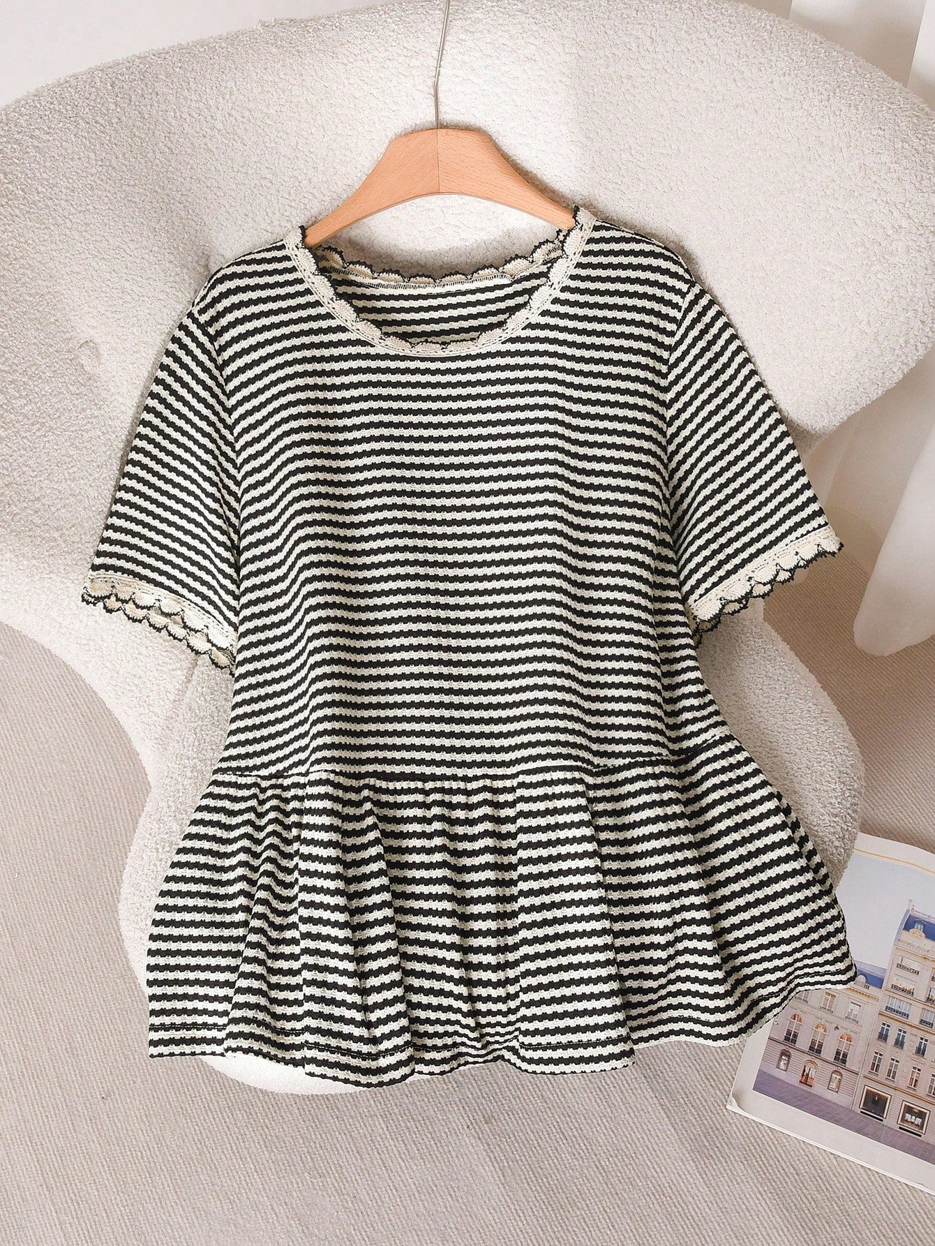 CosyJoli Plus Size Women Black And White Loose Short Sleeve Top, Casual Frenchy Elegant Women Clothing, Going Out Office Concert Tops Summer