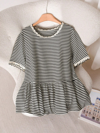 CosyJoli Plus Size Women Black And White Loose Short Sleeve Top, Casual Frenchy Elegant Women Clothing, Going Out Office Concert Tops Summer