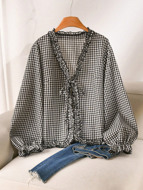 CosyJoli Plus Size Women's Plaid Casual Versatile Everyday Outing Shirt Casual Daily Going Out Blouse For Women Fall/Winter Casual Back To School Blouse Women
