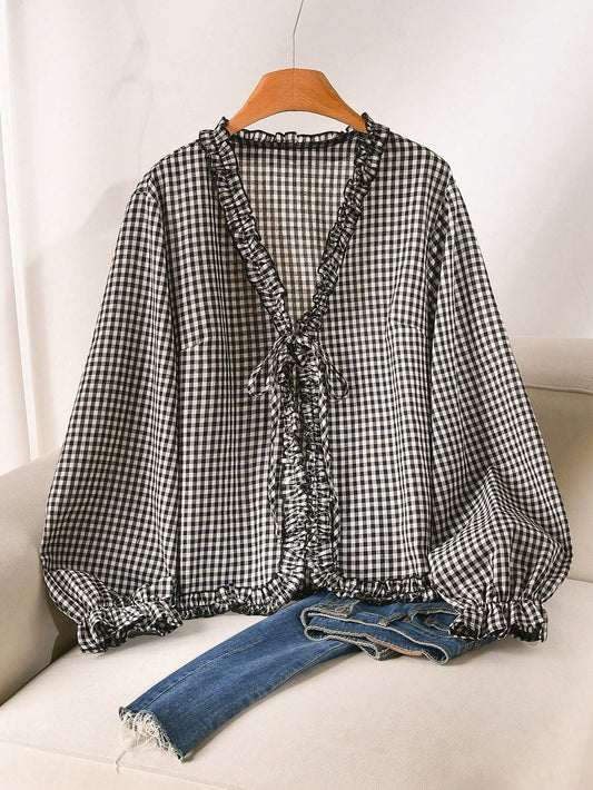 CosyJoli Plus Size Women's Plaid Casual Versatile Everyday Outing Shirt Casual Daily Going Out Blouse For Women Fall/Winter Casual Back To School Blouse Women