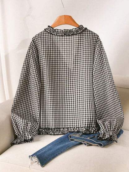 CosyJoli Plus Size Women's Plaid Casual Versatile Everyday Outing Shirt Casual Daily Going Out Blouse For Women Fall/Winter Casual Back To School Blouse Women