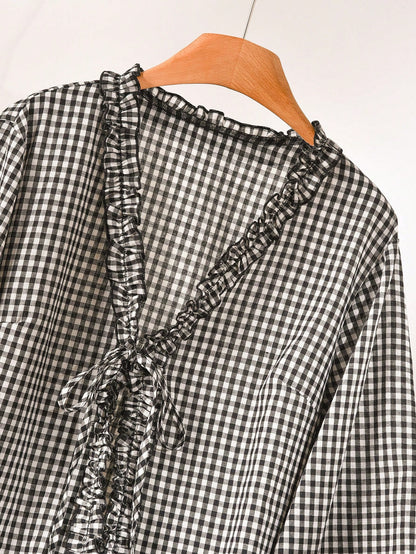 CosyJoli Plus Size Women's Plaid Casual Versatile Everyday Outing Shirt Casual Daily Going Out Blouse For Women Fall/Winter Casual Back To School Blouse Women