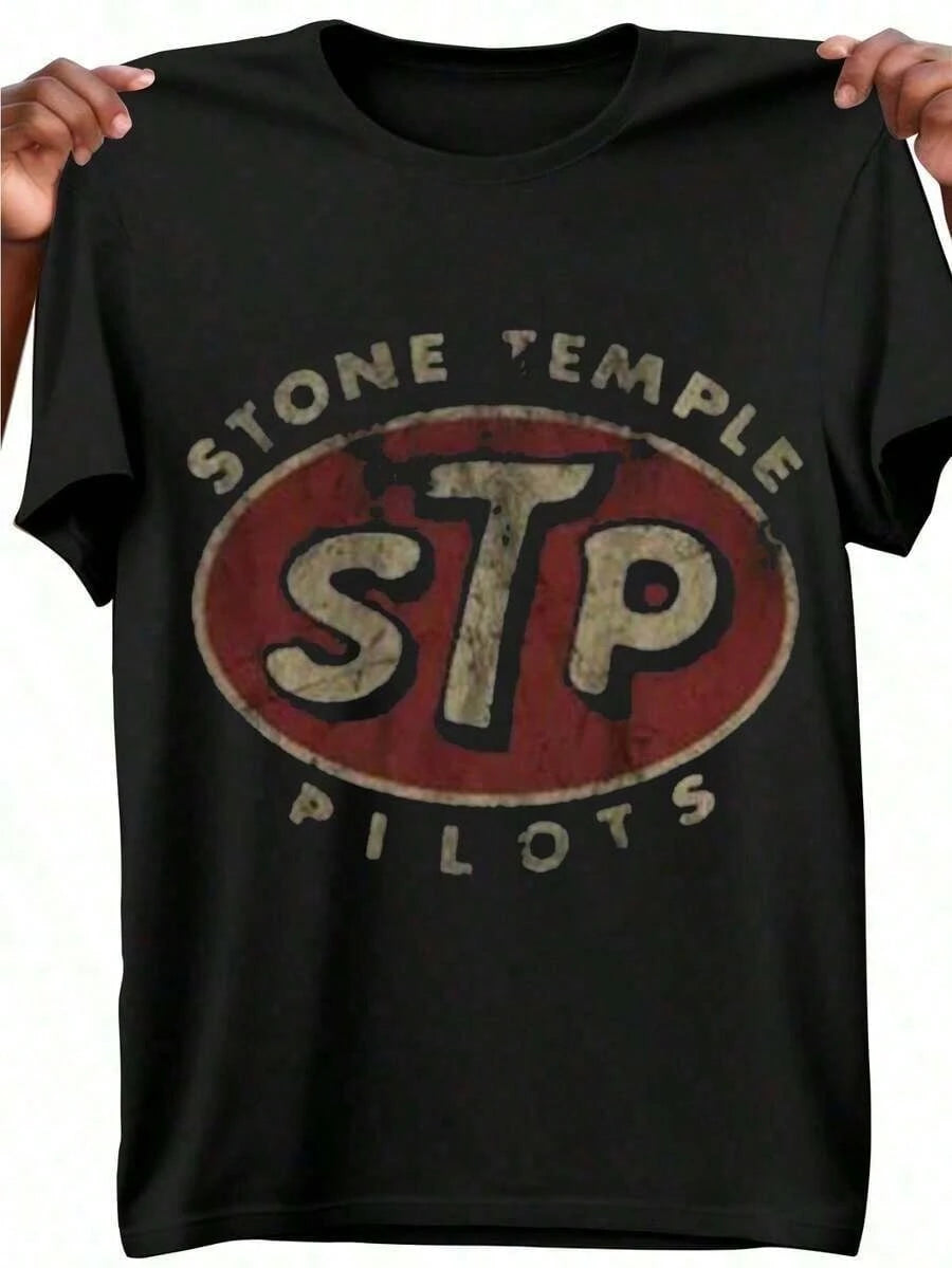 Cotton T-Shirt Vintage Stone Temple Pilot Novelty Print Vintage Casual Breathable Short Sleeve T-Shirt Ideal Gift Pilot Pattern Gift--Round Neck Loo