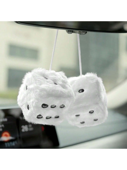 Couple Fuzzy Dice With Leather Dots Retro Car Mirror Hanging Accessories For Car Decoration
