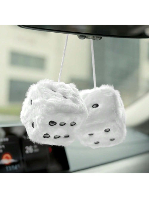 Couple Fuzzy Dice With Leather Dots Retro Car Mirror Hanging Accessories For Car Decoration