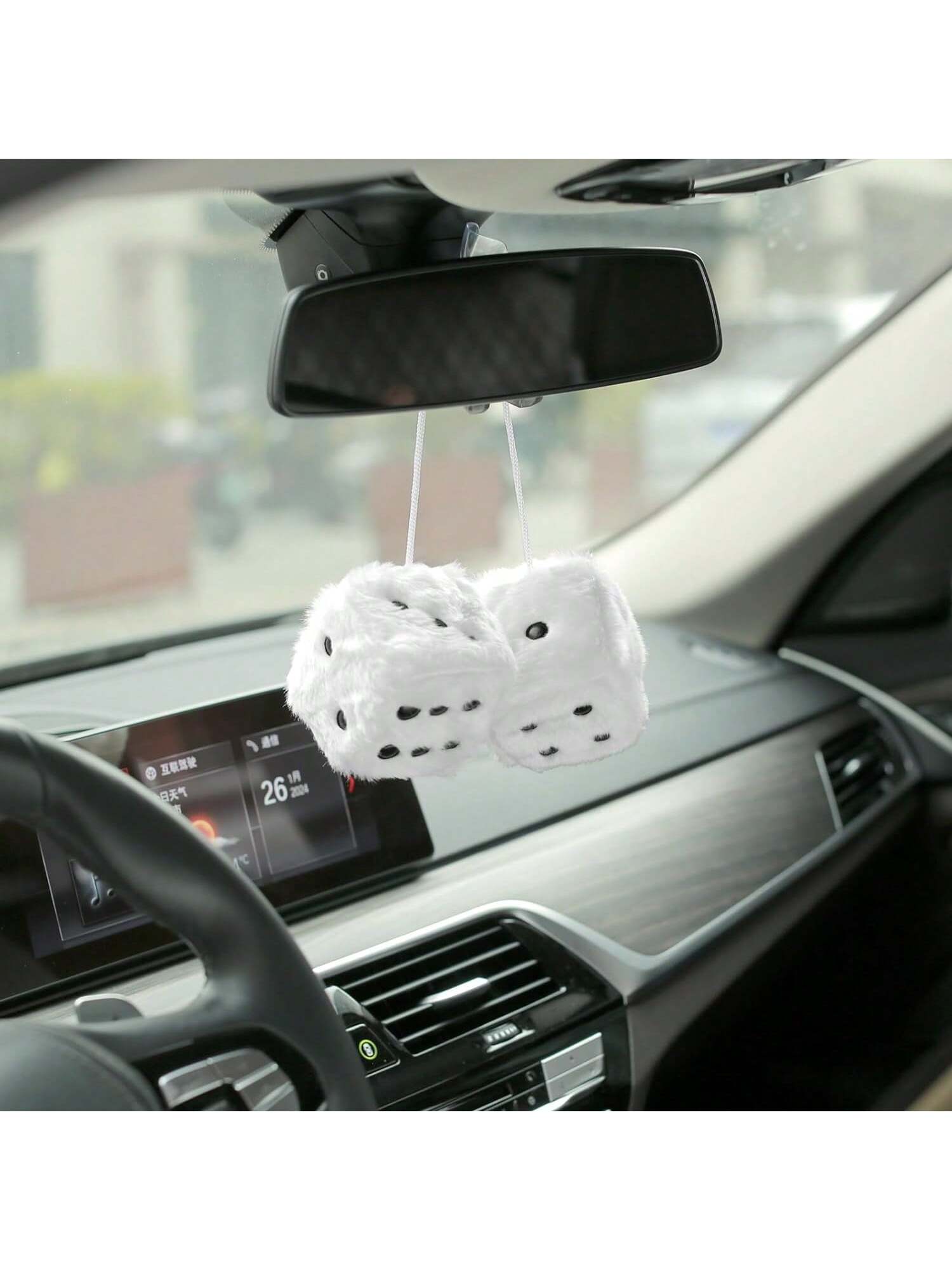 Couple Fuzzy Dice With Leather Dots Retro Car Mirror Hanging Accessories For Car Decoration