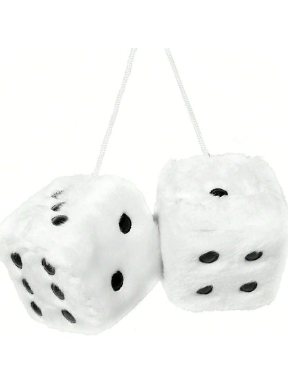 Couple Fuzzy Dice With Leather Dots Retro Car Mirror Hanging Accessories For Car Decoration