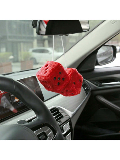 Couple Fuzzy Dice With Leather Dots Retro Car Mirror Hanging Accessories For Car Decoration