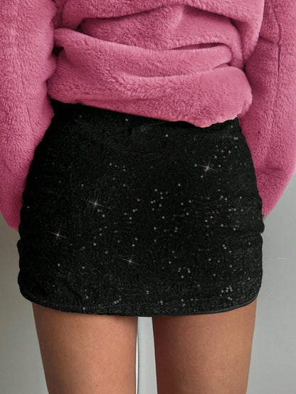 CovetEZ Women's Black Knitted Mini Skirt With Zipper Detail Perfect For Party Wear Straight Style