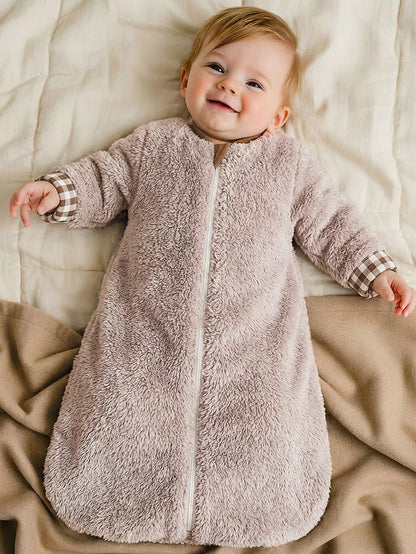 Cozy Pixies 1pc Baby Sleeping Bag, Thick Double-Sided Fleece, Long Sleeve With Ruffle Cuffs, Suitable For Newborns