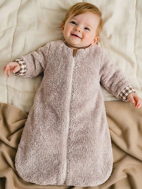 Cozy Pixies 1pc Baby Sleeping Bag, Thick Double-Sided Fleece, Long Sleeve With Ruffle Cuffs, Suitable For Newborns