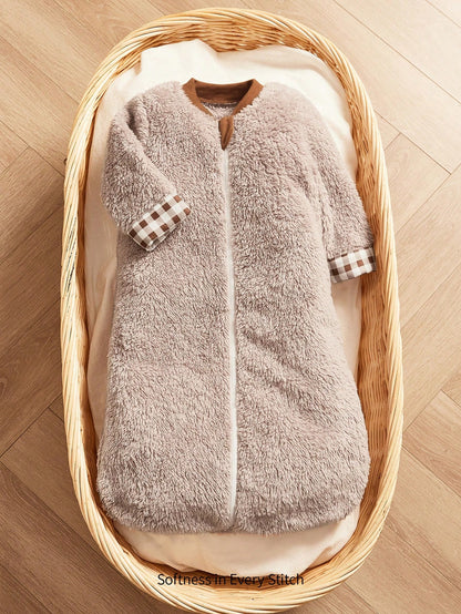 Cozy Pixies 1pc Baby Sleeping Bag, Thick Double-Sided Fleece, Long Sleeve With Ruffle Cuffs, Suitable For Newborns
