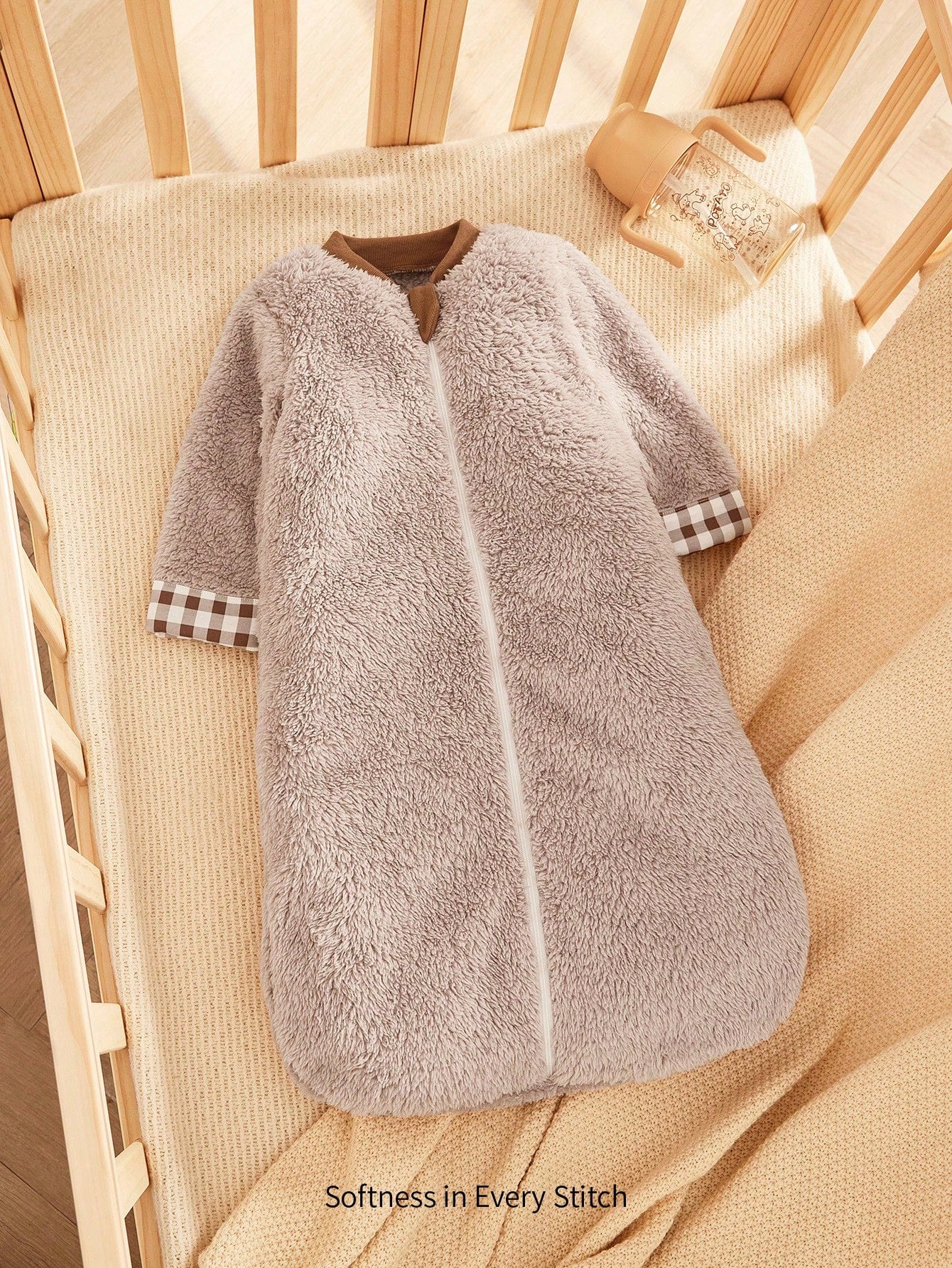 Cozy Pixies 1pc Baby Sleeping Bag, Thick Double-Sided Fleece, Long Sleeve With Ruffle Cuffs, Suitable For Newborns